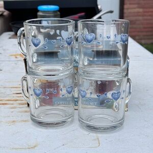 𝅺Vintage in box Anchor Hocking Glasses. Blue Hearts coffee tea 10 oz
